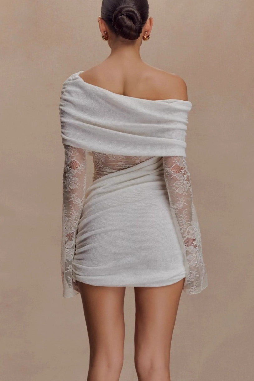 Lace Patchwork Off Shoulder Mini Dress image 3