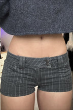 Low Waist Double Breasted Denim Shorts image 2