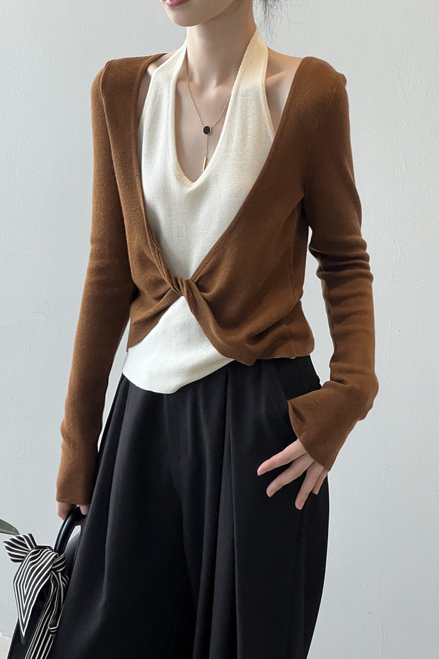 Patchwork Layered Halter Long Sleeve Tee image 7