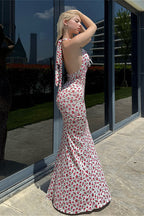 Halter Sleeveless Open Back Sweet Slit Floral Dress image 2