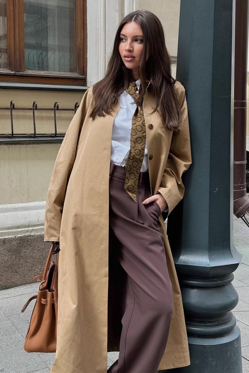 Minimalist Extra-Long Cotton Single-Breasted Lapel Overcoat image 1