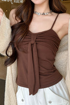 V Neck Bow Ruffle Padded Cami Top image 4