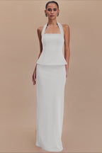 Solid Halter Backless Maxi Formal Dress image 5