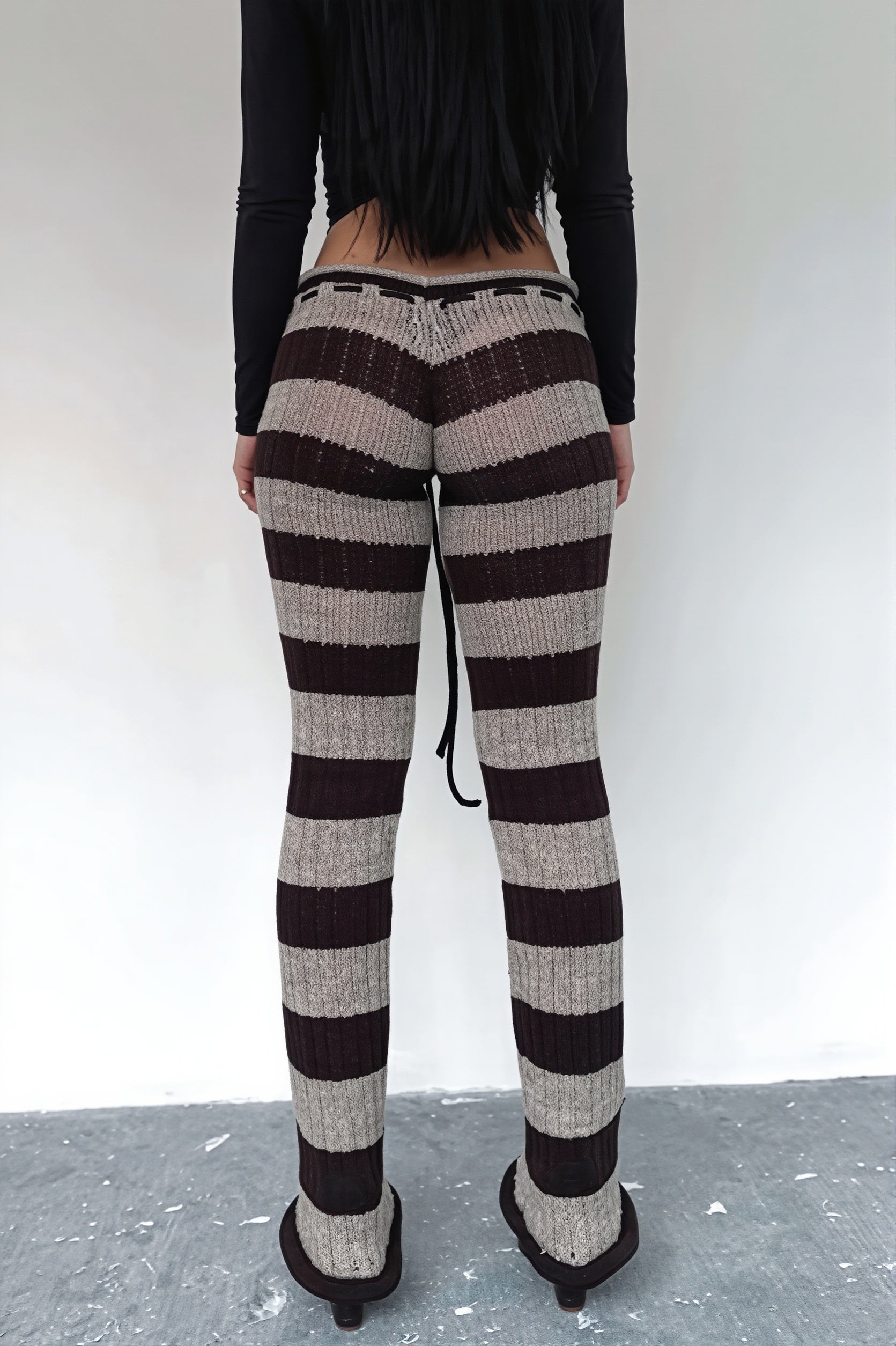 Striped Color Block Knit Skinny Pants image 3