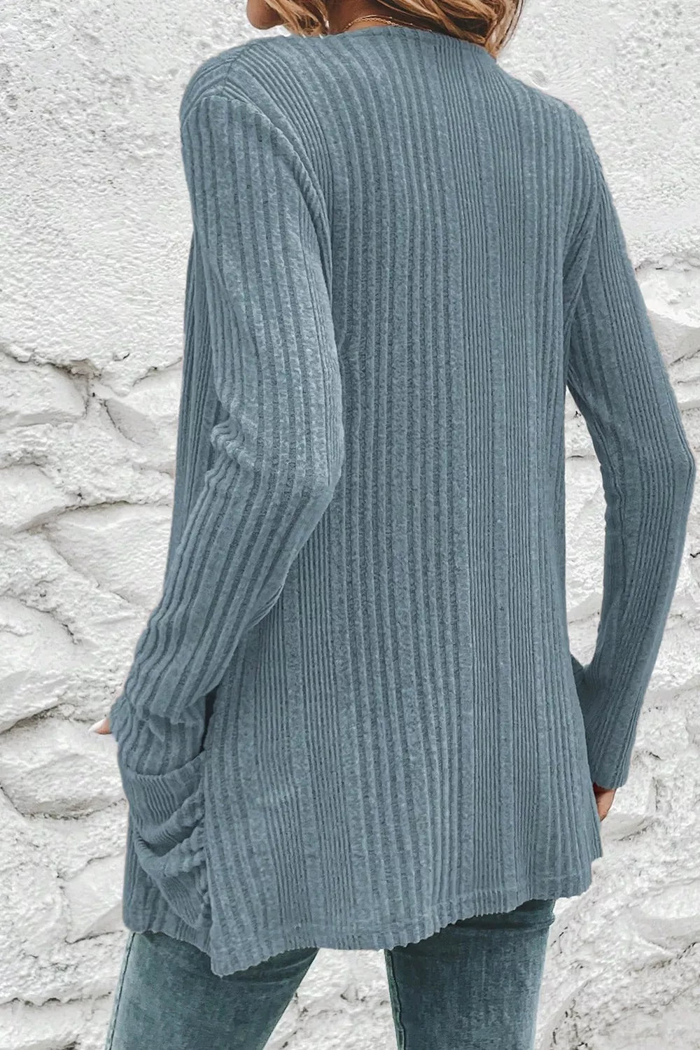 Estelle Pocket Cardigan detail view styled for Avrienne