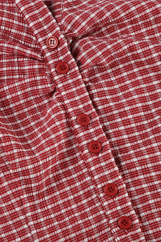 Vintage Red Plaid Polo Collar Button-Down Cropped Blouse image 4