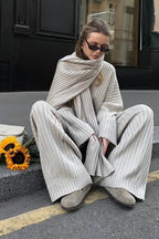 Relaxed Fit V Neck Ribbed Sweater with Pants Two Piece Pants Set image 9