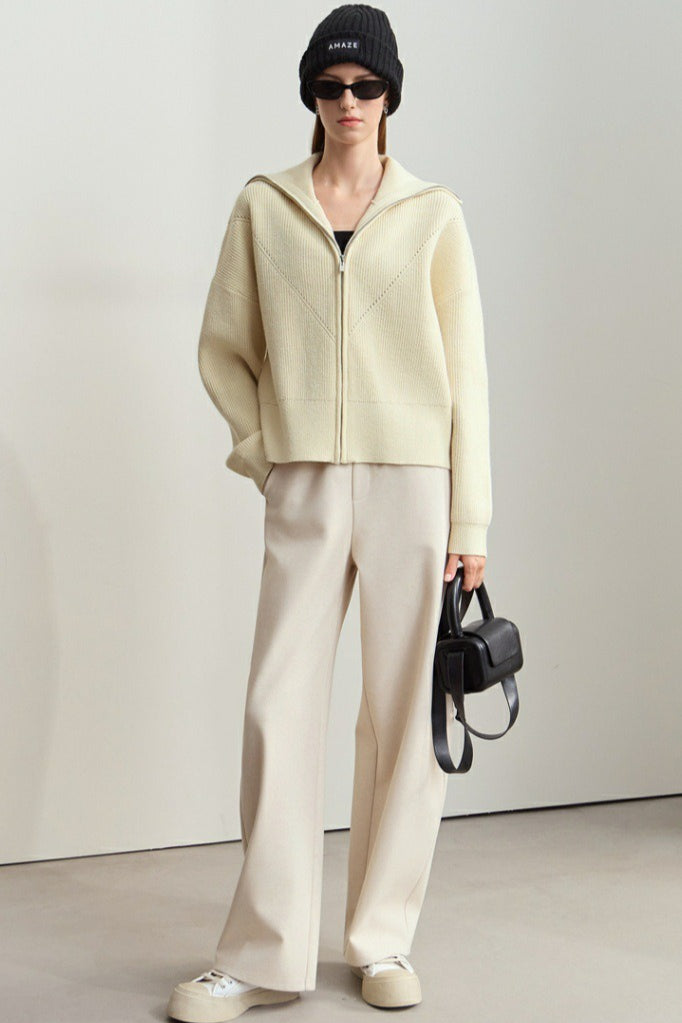 Naval-Collar Zip Lazy-Style Thick Knit Cardigan image 8