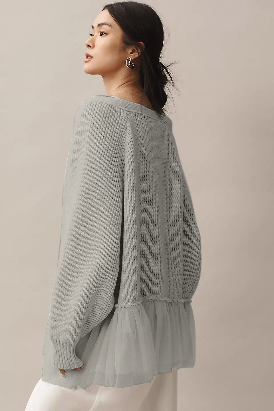 Ruffled Tulle Knit Long-Sleeve Cardigan image 9