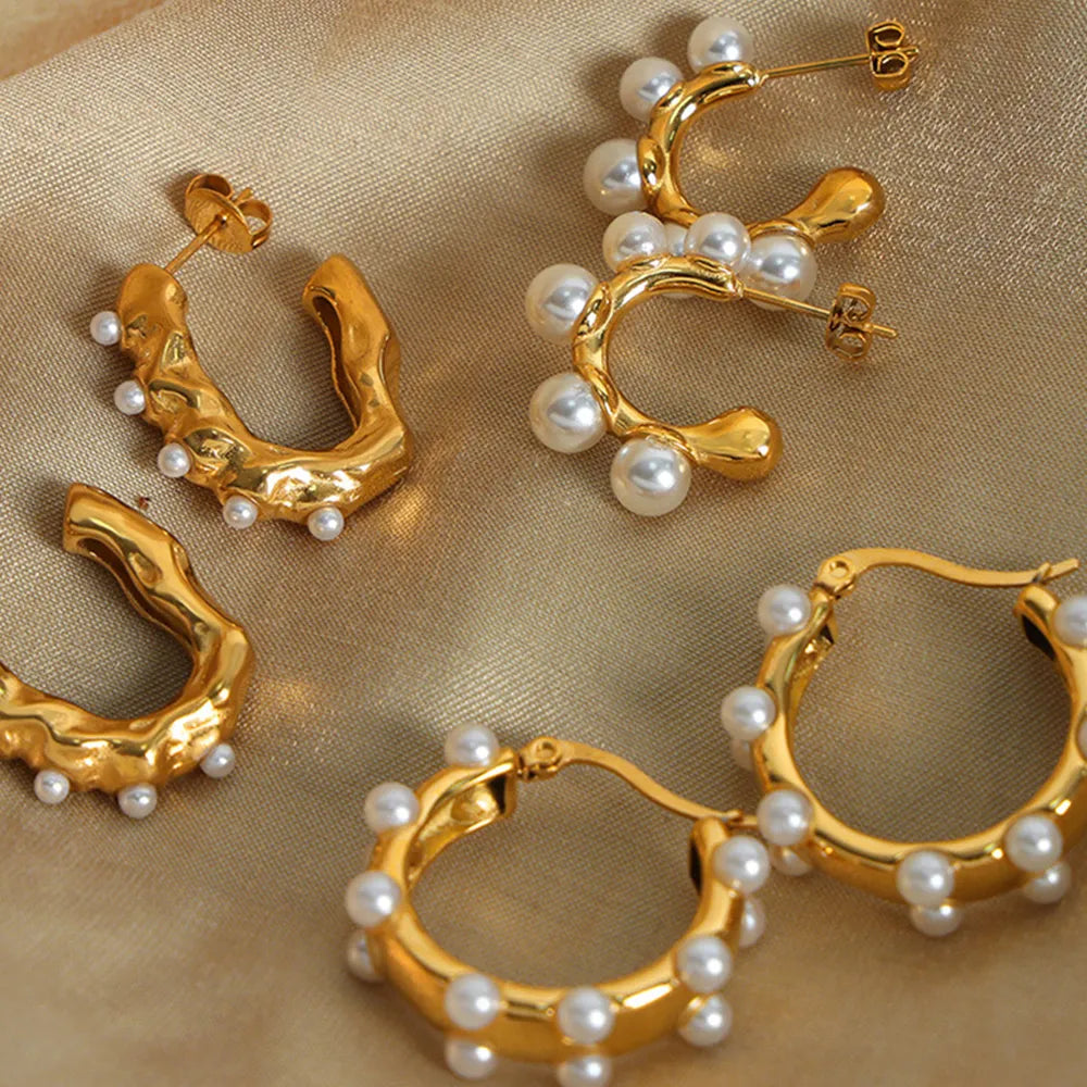 Vera Pearl Earrings detail view styled for Avrienne