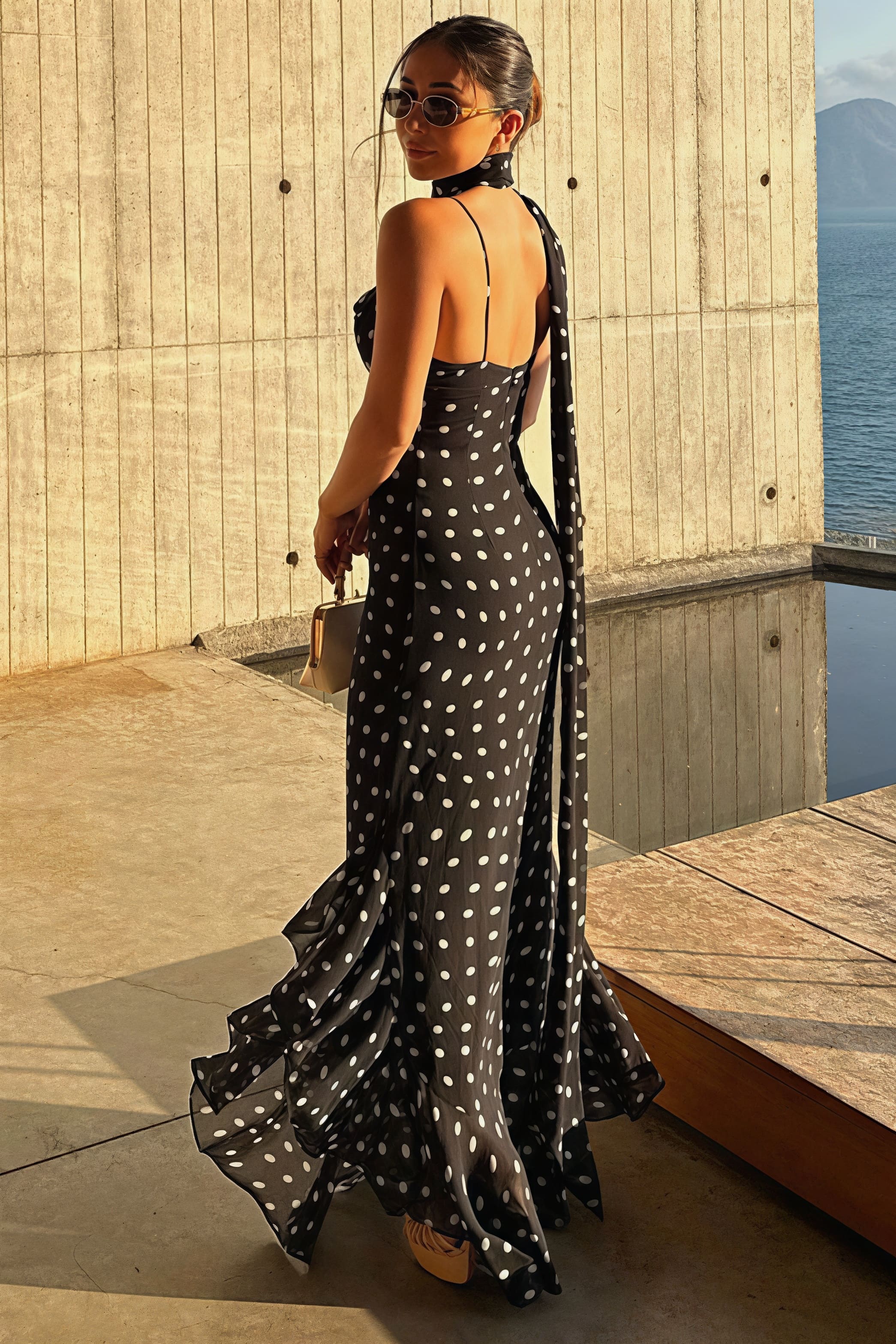 Polka Dot Ruffled Scarf Decor Maxi Dress image 2