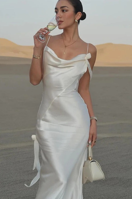 Solid Satin Floral Backless Elegant Maxi Dress image 5