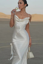 Solid Satin Floral Backless Elegant Maxi Dress image 5