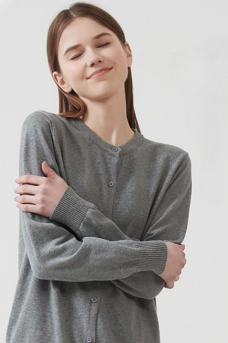 Cotton Crew-Neck Lightweight Knit Outerwear Cardigan image 3