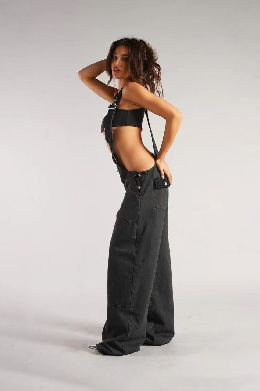 Low Rise Wide Leg Overall Jeans image 9