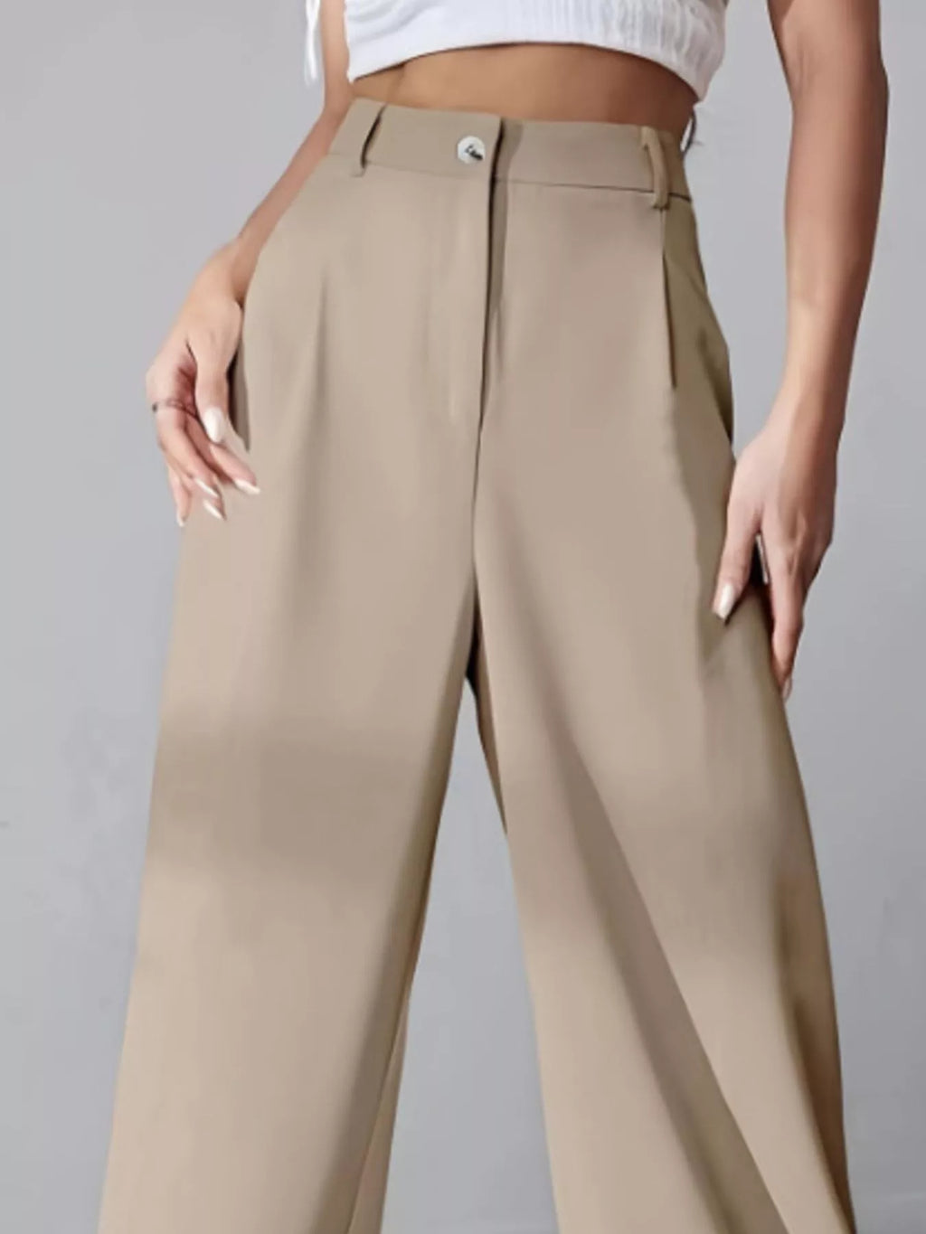 Elise Pleated Trousers detail view styled for Avrienne