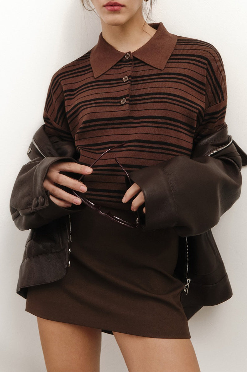 Vintage Striped Knit Polo Sweater image 12