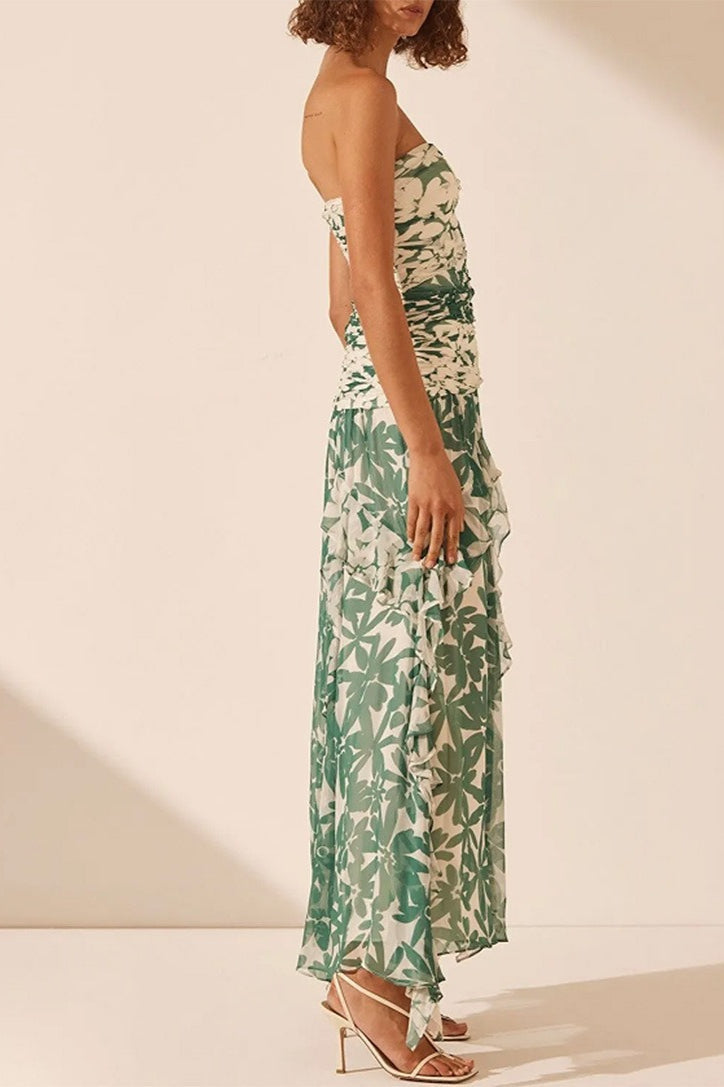 Printed Strapless Chiffon Boho Dress image 3