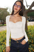 Lace Trimmed Slim Fit Bodysuit Knit Top image 5
