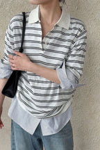 Soft Wool Striped Polo Collar Long Sleeve Long Sleeve Tee image 11