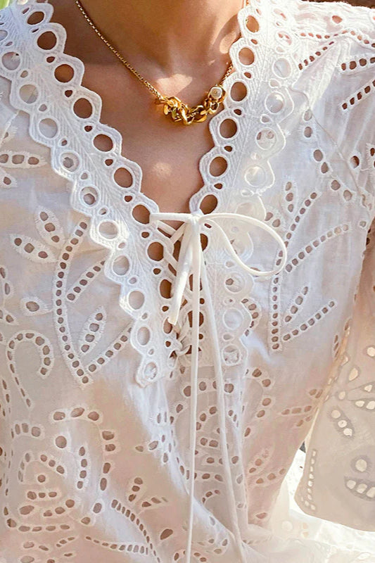 Embroidered Puff Sleeve White Maxi Dress image 3