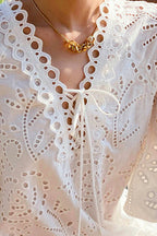 Embroidered Puff Sleeve White Maxi Dress image 3