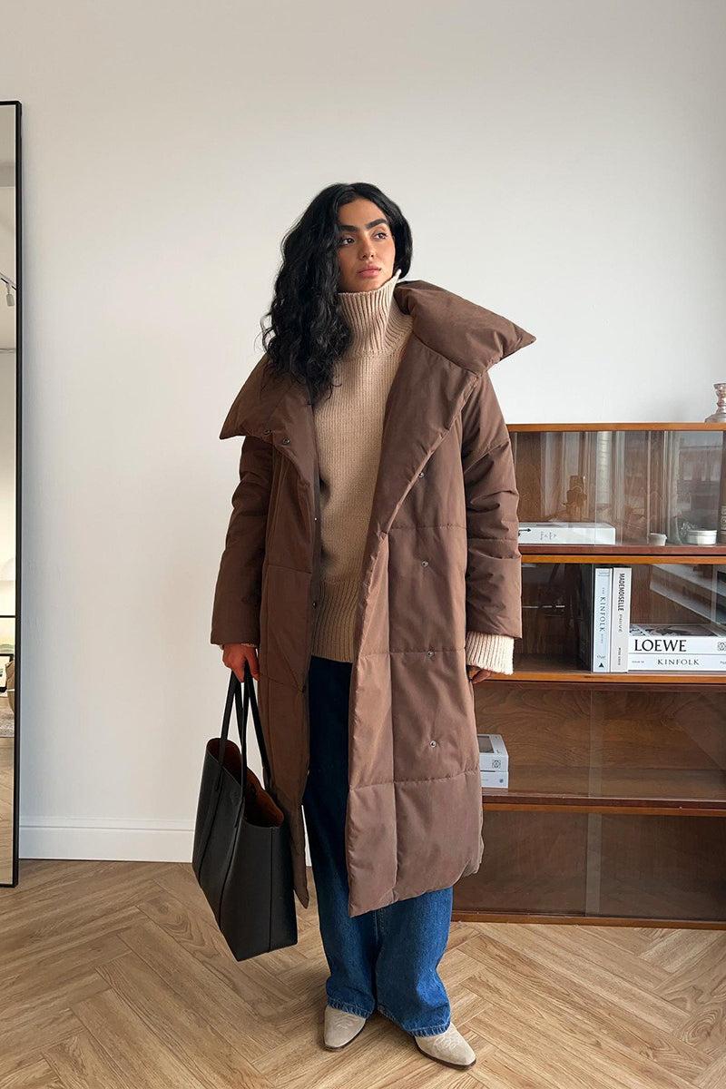 Long Stand Collar Relaxed Quilted Puffer Jacket image 3