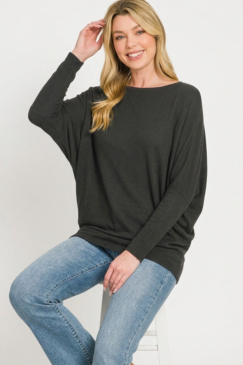 Juliette Boat Neck Top detail view styled for Avrienne