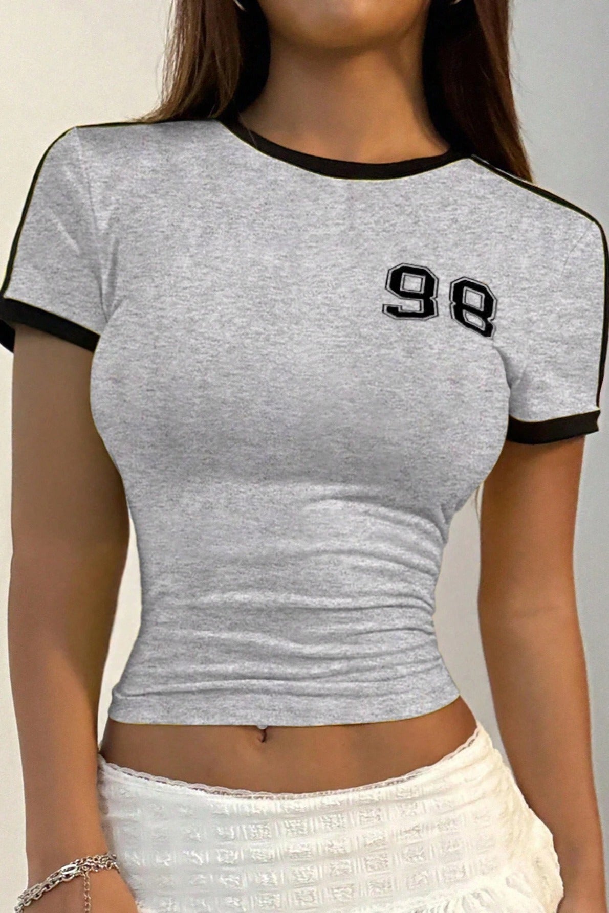 Sweet Round Neck Printed Cropped T-shirt image 5