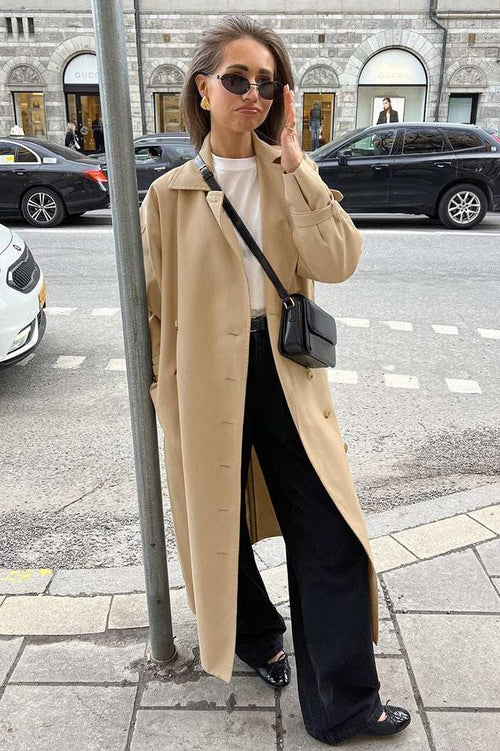Chic Khaki Longline Double Breasted  Overcoat image 1