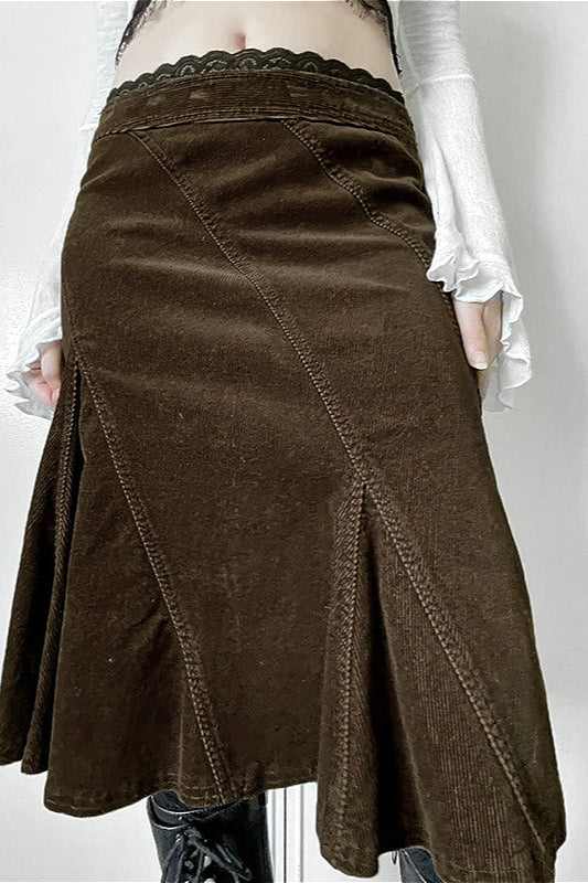 Vintage Lace Trim Colorblock A-Line Skirt image 1