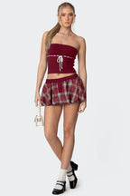 Y2K Plaid Faux Button Skirt with Built-in Shorts Skirt image 6