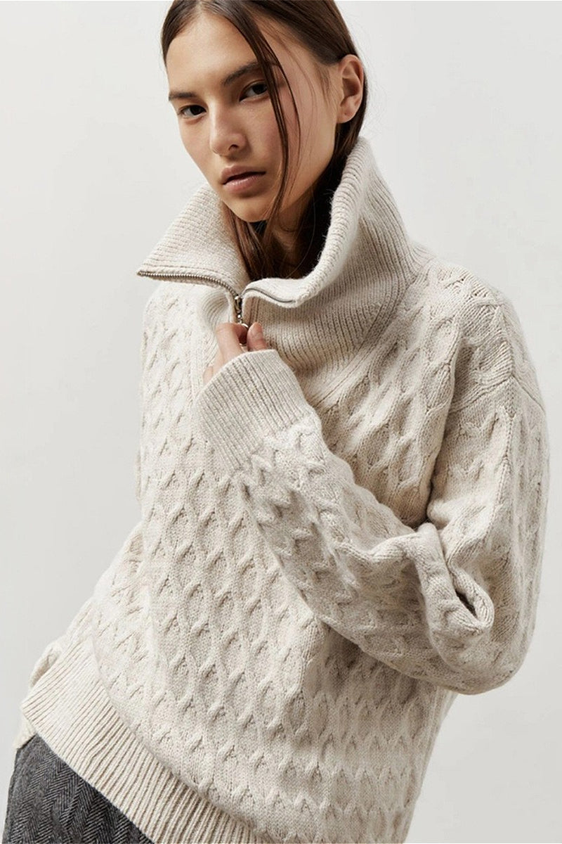 Vintage Chunky Knit High Neck Zip Up Sweater image 5