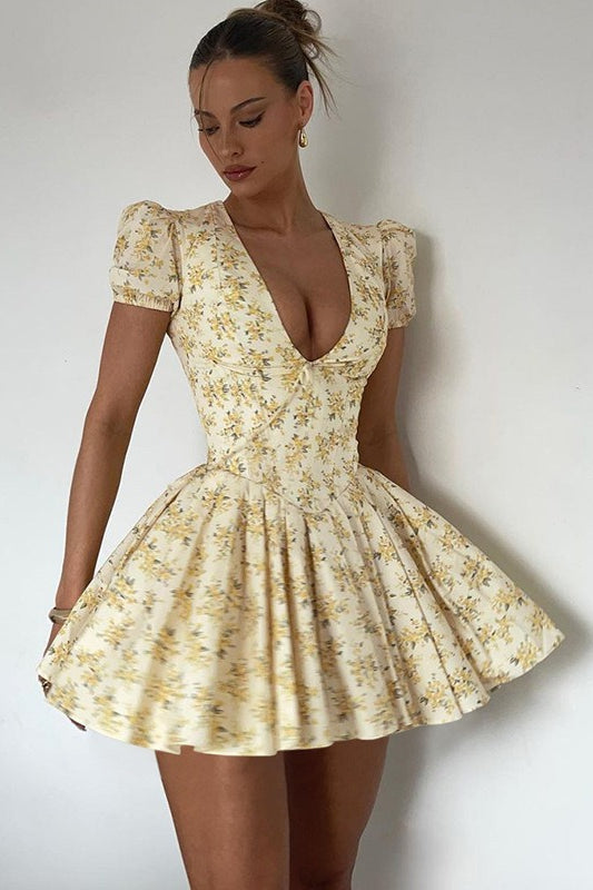 Floral V Neck Ruched Mini Dress image 5