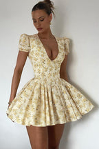 Floral V Neck Ruched Mini Dress image 5