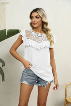 Florence Lace Flutter Blouse detail view styled for Avrienne