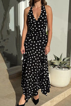 Polka Dot Backless Tie Bodycon Maxi Dress image 4