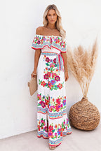 Ruffle Off Shoulder Bright Long Boho Dress image 1