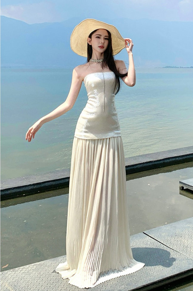 Sequin Patchwork Strapless Flowy Maxi Dress image 4