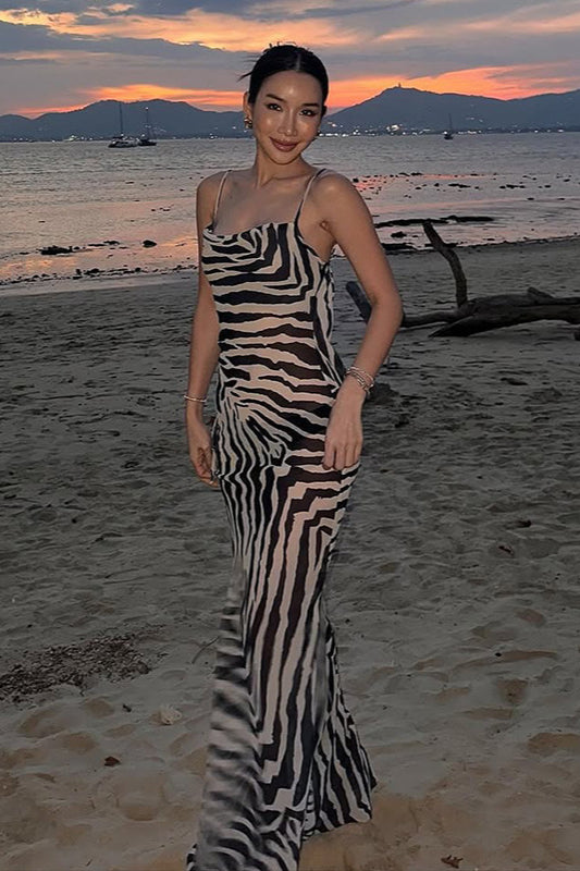 Zebra Print Backless Tie Bodycon Maxi Dress image 4