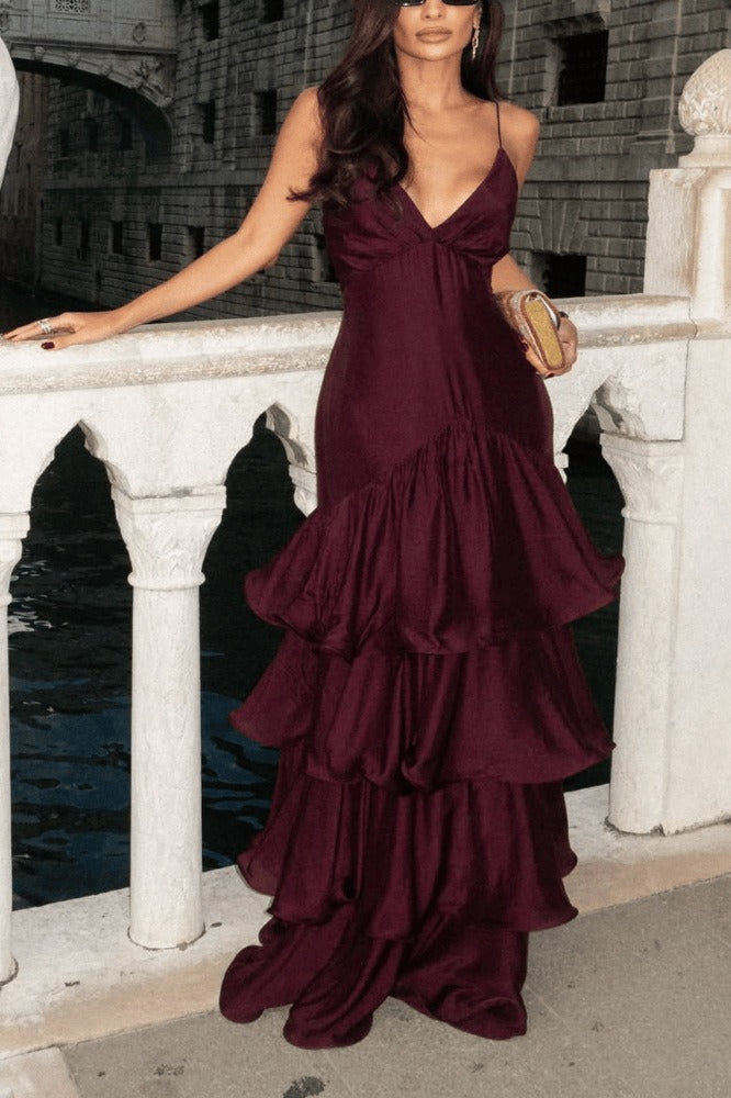 Deep V Tube Waist Cami Cake Maxi Dress image 1