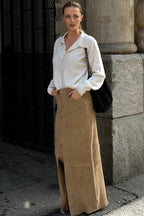 Vintage Suede Brown High Waist Split Midi Skirt image 5