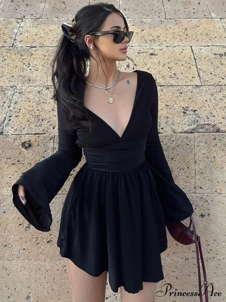 Effortless Plunge Graceful Skater Short Dress image 1