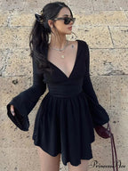 Effortless Plunge Graceful Skater Short Dress image 1