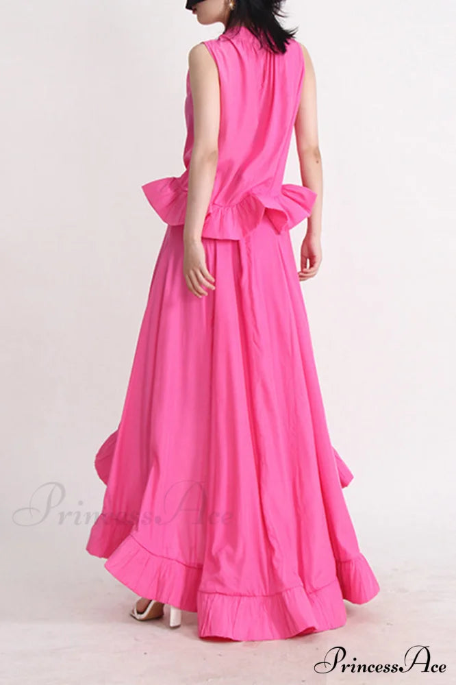 Elaine Pink Sleeveless Charming Ruffle Mermaid Set image 16