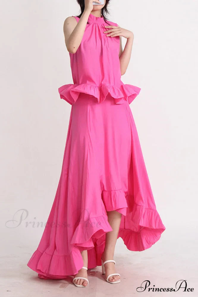 Elaine Pink Sleeveless Charming Ruffle Mermaid Set image 6