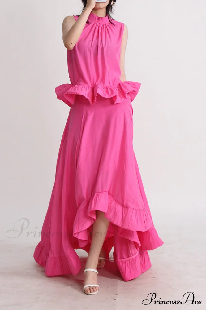 Elaine Pink Sleeveless Charming Ruffle Mermaid Set image 5