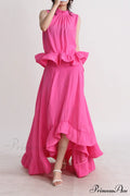 Elaine Pink Sleeveless Charming Ruffle Mermaid Set image 5