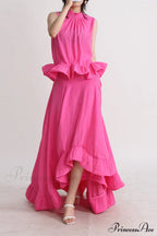 Elaine Pink Sleeveless Charming Ruffle Mermaid Set image 5