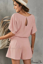 Elaine Tie Belt Charming Short Sleeve Romper image 2